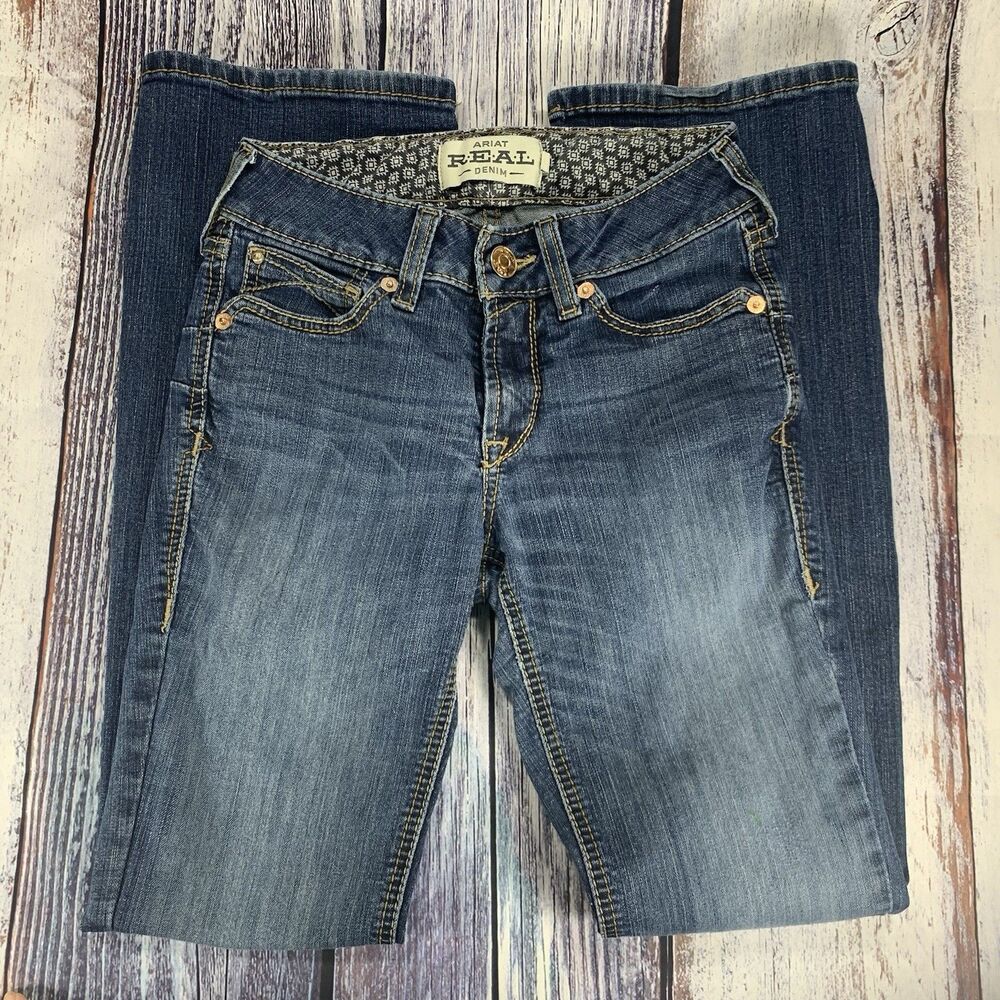 Ariat Denim R.E.A.L. Perfect Rise Stretch Rosa Boot Cut Lots Blue Jeans, Size 26